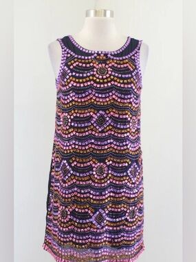JUPERATIVE.Sleeveless Beaded Pattern Shift Dress in Purple and Pink. Size M